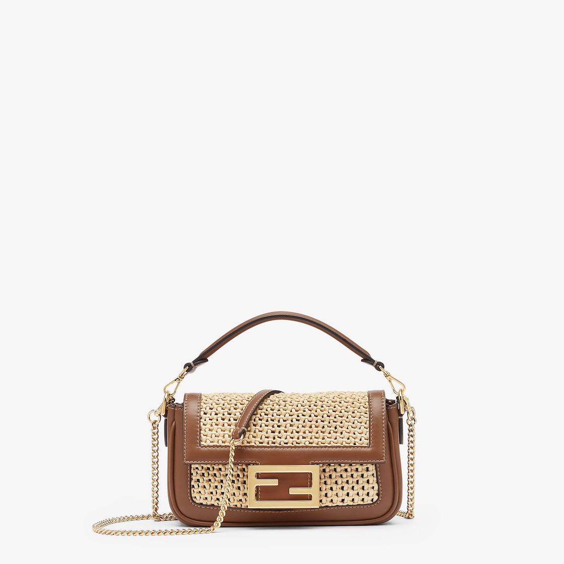 Baguette Mini Brown Leather and Macramé Bag - Image 1